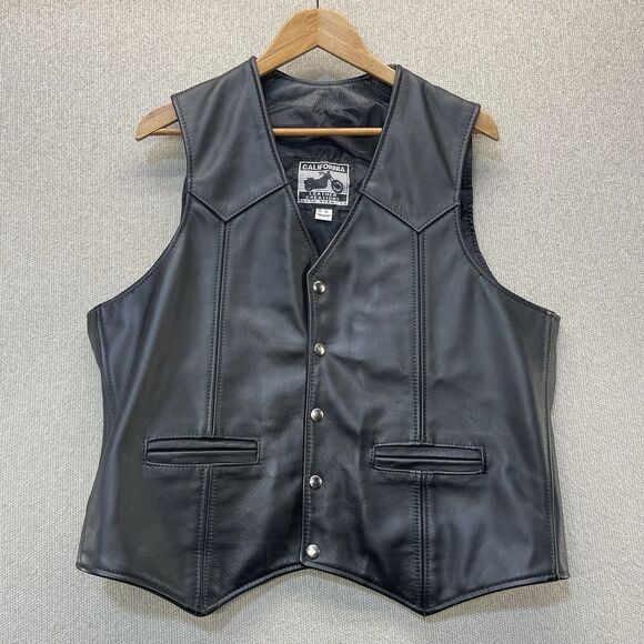 Vintage California Leather Creations Genuine Leather Motorcycle Vest Size 46 - Picture 1 of 9